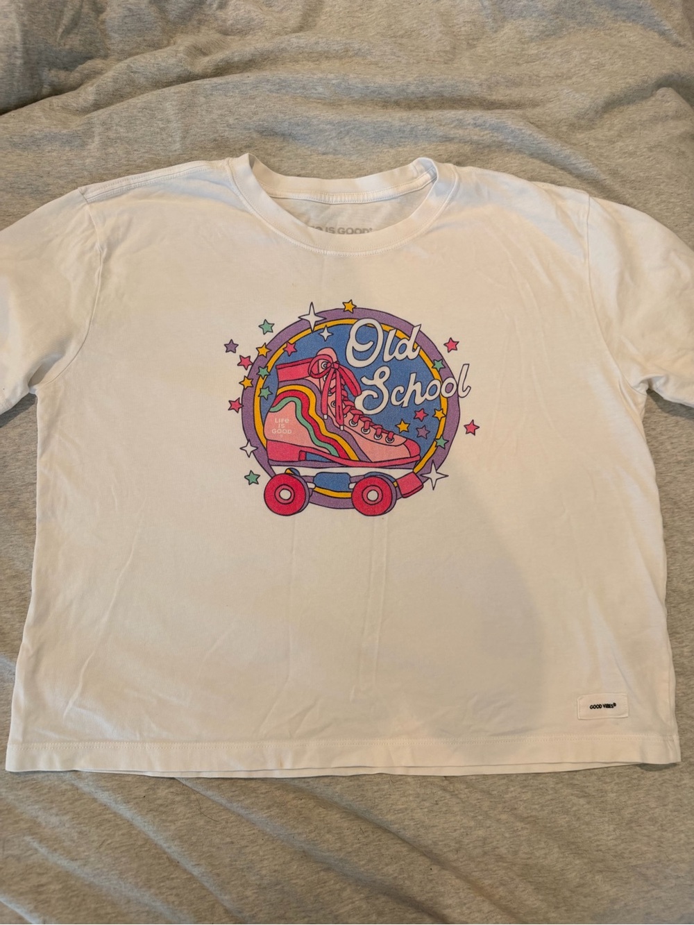 Life is good boxy crusher tee size small “old school” white
